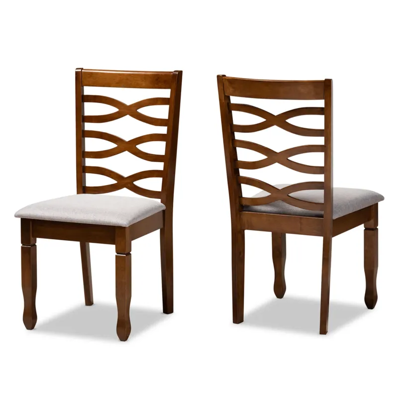 Baxton Studio Lanier Modern and Contemporary Grey Fabric Upholstered and Walnut Brown Finished Wood 2-Piece Dining Chair Set | Dining Chairs | Modishstore