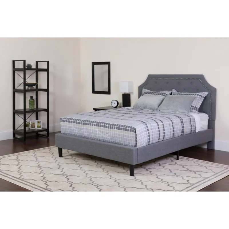 Brighton King Size Tufted Upholstered Platform Bed In Light Gray Fabric With Memory Foam Mattress By Flash Furniture | Beds | Modishstore - 1