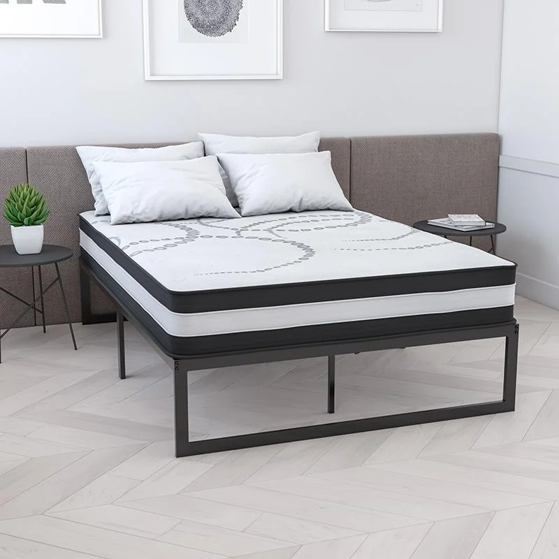 14 Inch Metal Platform Bed Frame With 10 Inch Pocket Spring Mattress In A Box (No Box Spring Required) - Full By Flash Furniture | Beds | Modishstore - 1