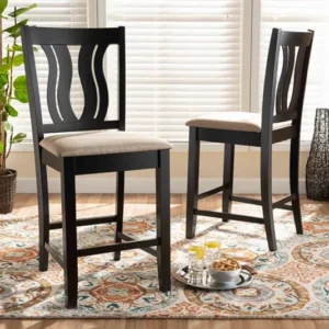 Baxton Studio Fenton Modern and Contemporary Transitional Sand Fabric Upholstered and Dark Brown Finished Wood 2-Piece Counter Stool Set | Modishstore | Counter Stools