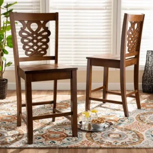 Baxton Studio Gervais Modern and Contemporary Transitional Walnut Brown Finished Wood 2-Piece Counter Stool Set | Modishstore | Counter Stools
