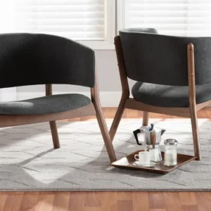 Baxton Studio Baron Mid-Century Modern Dark Grey Fabric Upholstered and Walnut Brown Finished Wood 2-Piece Living Room Accent Chair Set | Modishstore | Accent Chairs