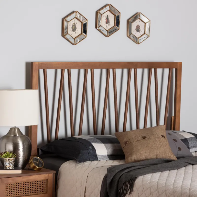 Baxton Studio Rahela Mid-Century Modern Ash Walnut Finished Wood Queen Size Headboard | Headboards | Modishstore