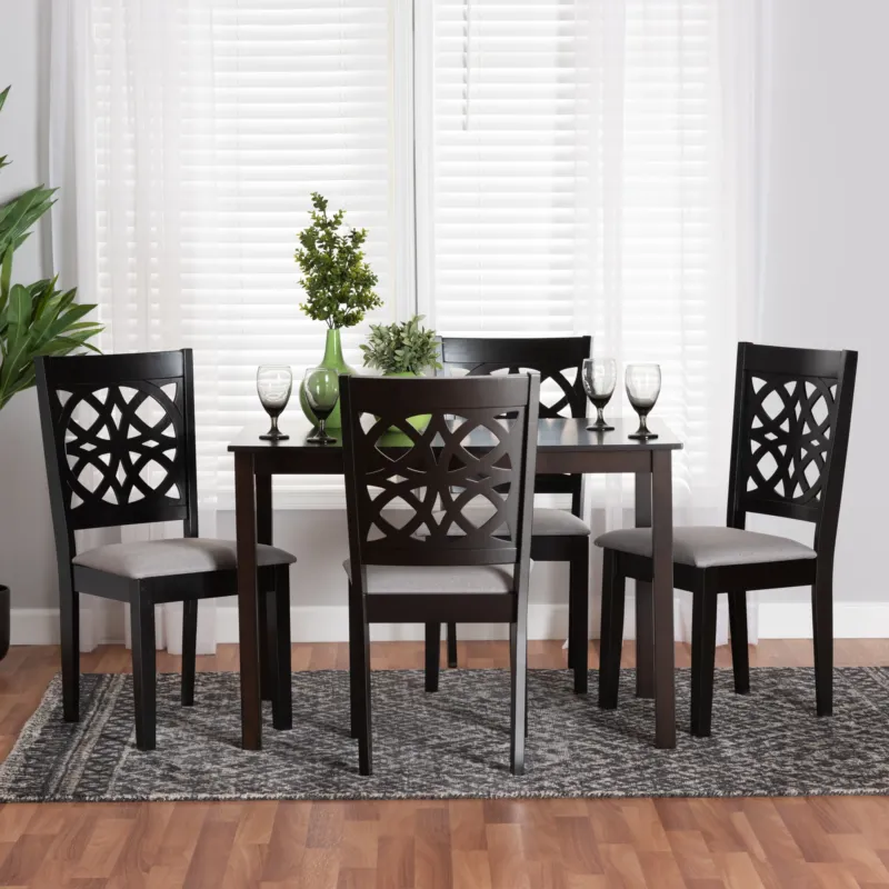 Baxton Studio Abigail Modern Grey Fabric and Dark Brown Finished Wood 5-Piece Dining Set | Dining Sets | Modishstore
