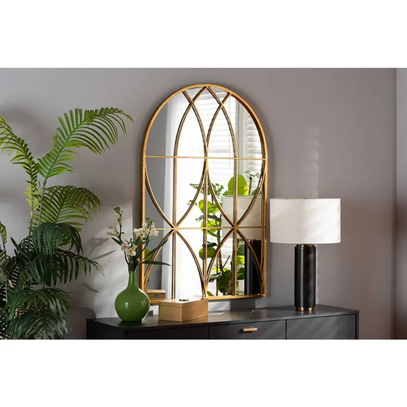 Baxton Studio Celerina Modern and Contemporary Gold Finished Metal Accent Wall Mirror | Mirrors | Modishstore