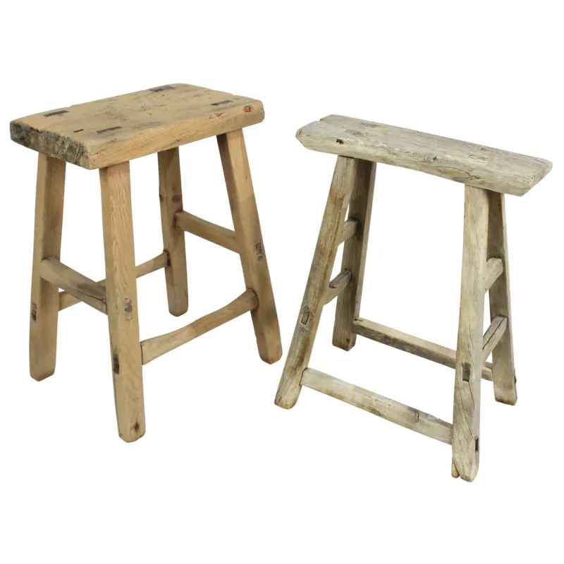 Hokkaido Rectangle Stool, Elm Wood Set Of 4 By HomArt | Stools | Modishstore - 1