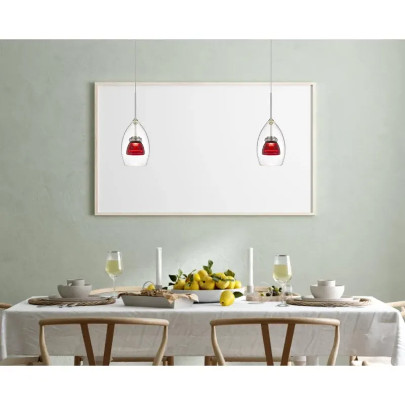 Integrated Dimmable Led Double Glass Mini Pendant Light. 6W, 450 Lumen, 3000K, Red Clear By Cal Lighting | Pendant Lamps | Moidshstore