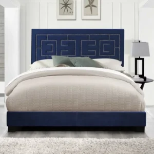 Dark Blue Velvet Upholstered Bed Wood Leg Queen Bed By Homeroots | Beds | Modishstore