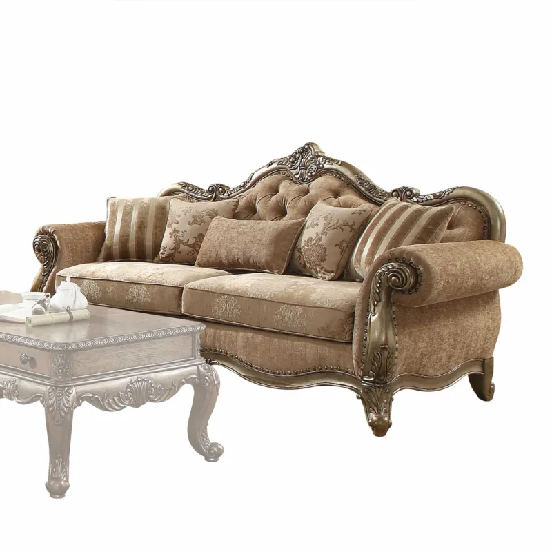 35" X 93" X 42" Fabric Vintage Oak Upholstery Poly Resin Sofa w5 Pillows By Homeroots | Sofas | Modishstore