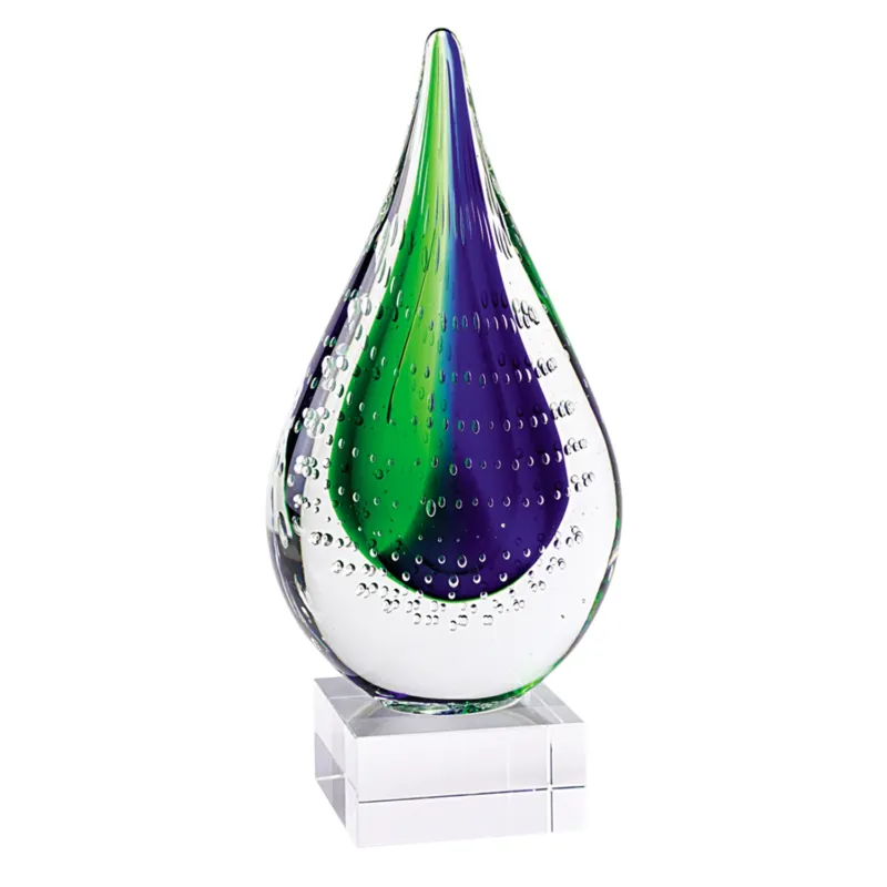 12 Mouth Blown Teardrop Centerpiece on Crystal Base By Homeroots | Sculptures | Modishstore