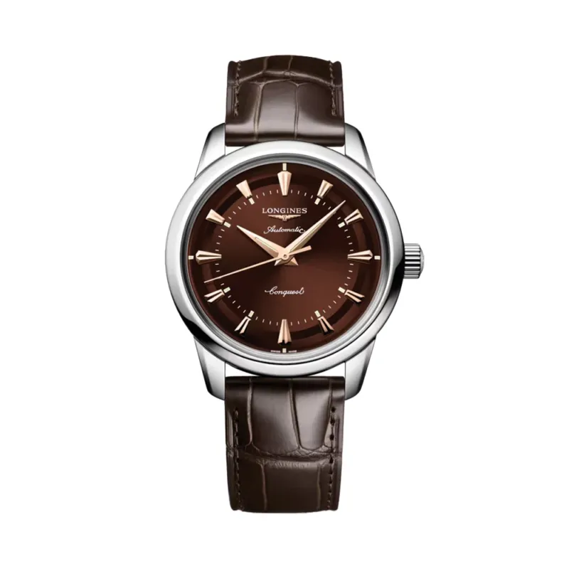 Longines Conquest Heritage 38mm brown dial on brown leather strap