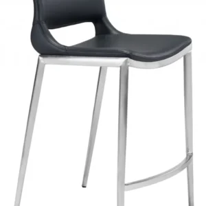 Set Of Two 37" Black And Silver Steel Low Back Counter Height Bar Chairs With Footrest By Homeroots | Bar Stools | Modishstore