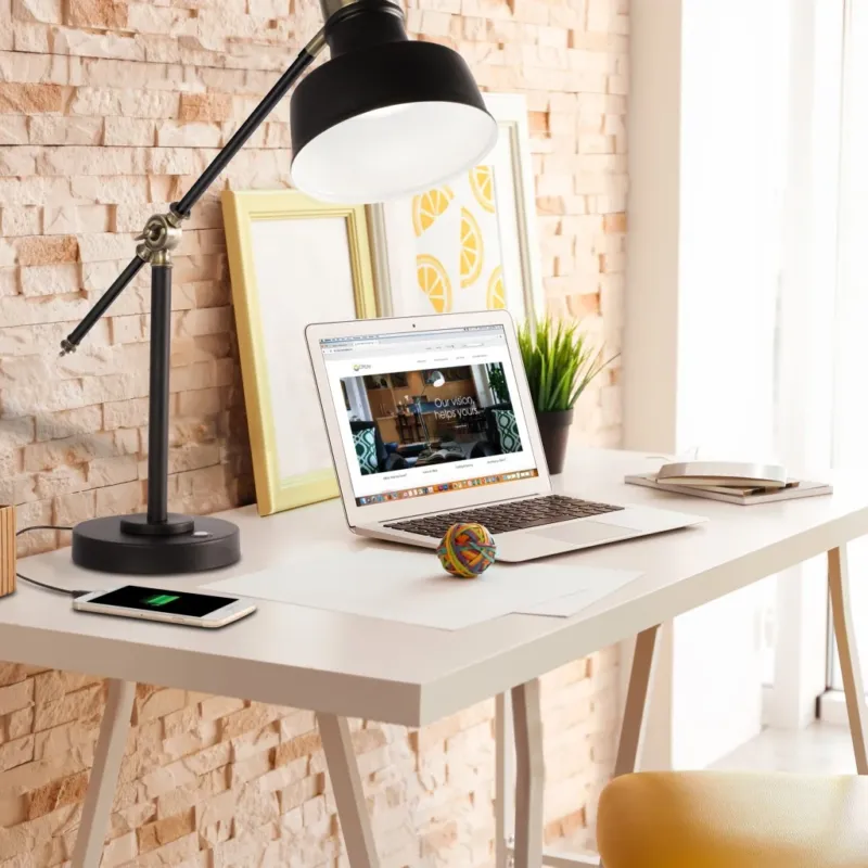 Matte Black and Antiqued Brass LED Adjustable Desk Lamp By Homeroots | Desk Lamps | Modishstore