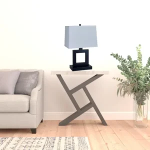 22" Bronze Open Square Table Lamp With White Rectangle Shade By Homeroots | Table Lamps | Modishstore