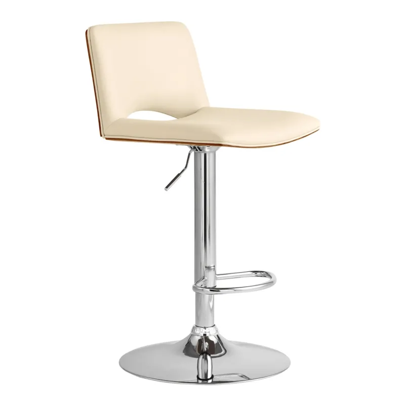 42" Cream Faux Leather And Manufactured Wood Swivel Low Back Adjustable Height Bar Chair By Homeroots | Bar Stools | Modishstore