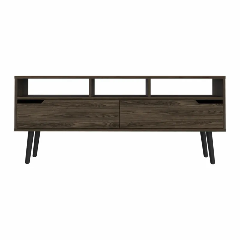 54" Dark Walnut Manufactured Wood Open Shelving TV Stand By Homeroots | TV Stands | Modishstore