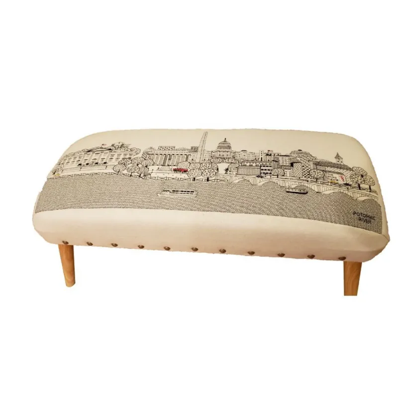 38" White Washington DC Daylight Skyline Embroidered Ottoman By Homeroots | Ottomans | Modishstore