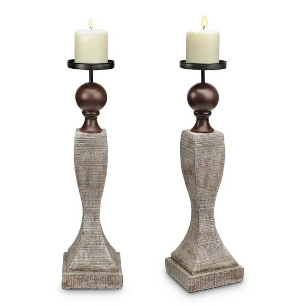 Whitewash Pillar Candleholder By SPI Home | Candle Holders | Modishstore