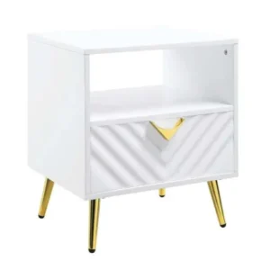 22" White Manufactured Wood And Metal Rectangular End Table With Drawer And Shelf By Homeroots | End Tables | Modishstore