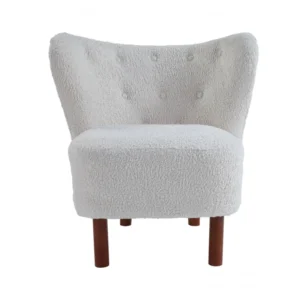 31" White Sherpa And Brown Polka Dots Wingback Chair By Homeroots | Armchairs | Modishstore
