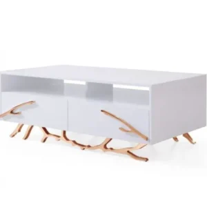 51" Rosegold And White Rectangular Coffee Table With Two Drawers And Two Shelves By Homeroots | Coffee Tables | Modishstore