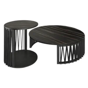 35" Black Marble And Solid Wood Round Nested Coffee Tables By Homeroots | Coffee Tables | Modishstore