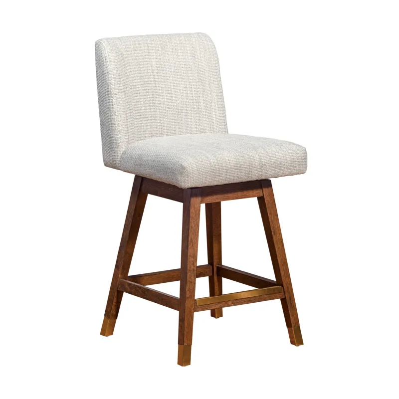 Beige And Brown Solid Wood Swivel Bar Height Bar Chair By Homeroots | Bar Stools | Modishstore - 1