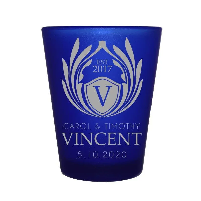 CUSTOMIZABLE - 1.5oz Blue Frosted Shot Glass - Crest 1