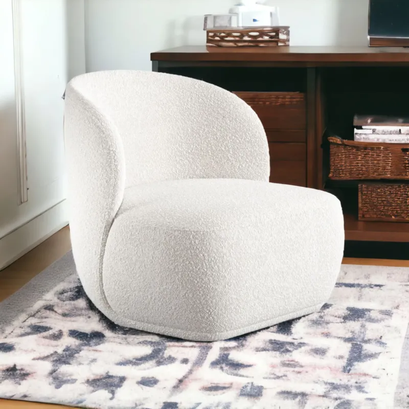 White Boucle Wingback Chair By Homeroots | Accent Chairs | Modishstore - 1