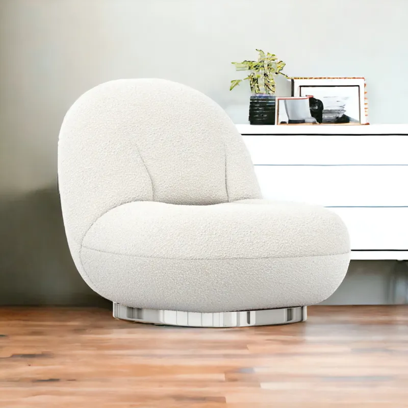 White and Silver Boucle Slipper Chair By Homeroots | Accent Chairs | Modishstore - 1