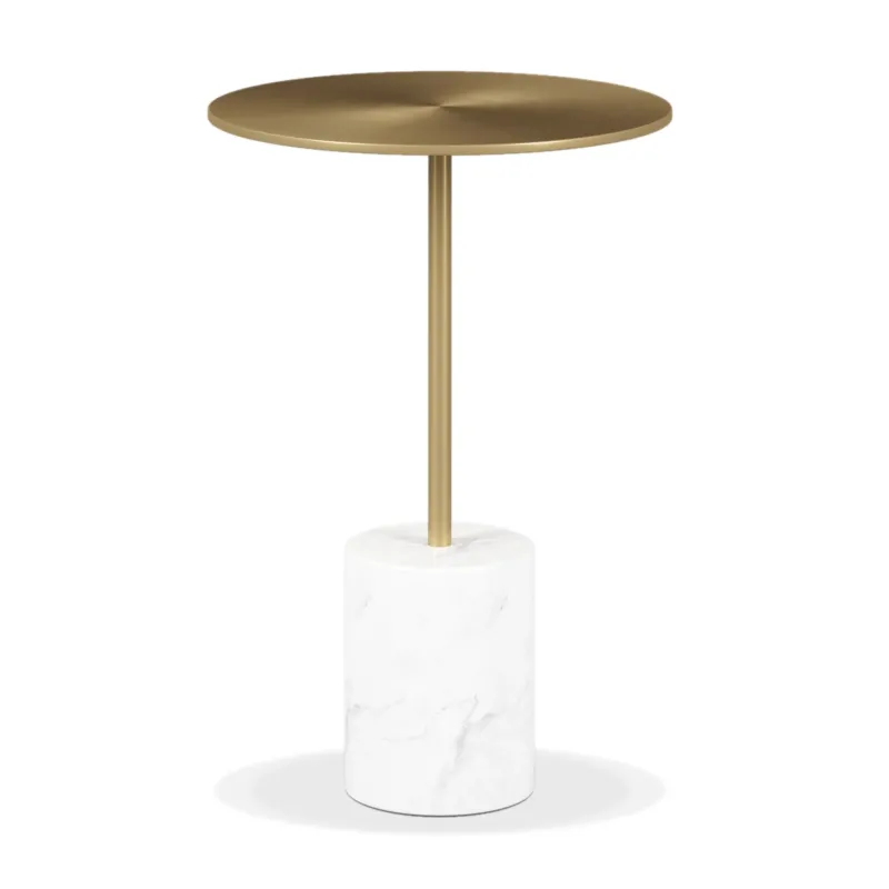 20" White And Gold Steel Round Pedestal End Table By Homeroots | End Tables | Modishstore