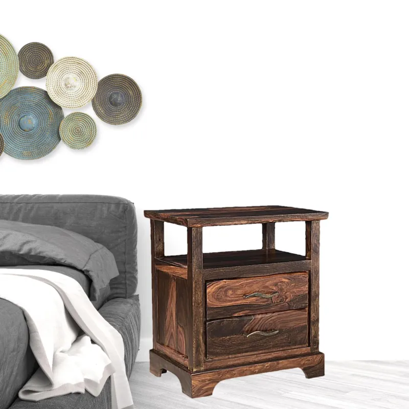 Dark Brown Two Drawer Solid Wood Nightstand By Homeroots | Nightstands | Modishstore - 1