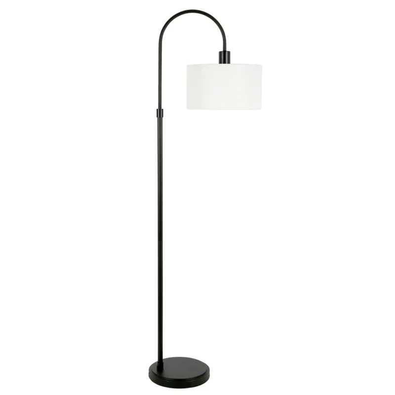 Black Arched Floor Lamp With White Frosted Glass Drum Shade By Homeroots | Floor Lamps | Modishstore - 1