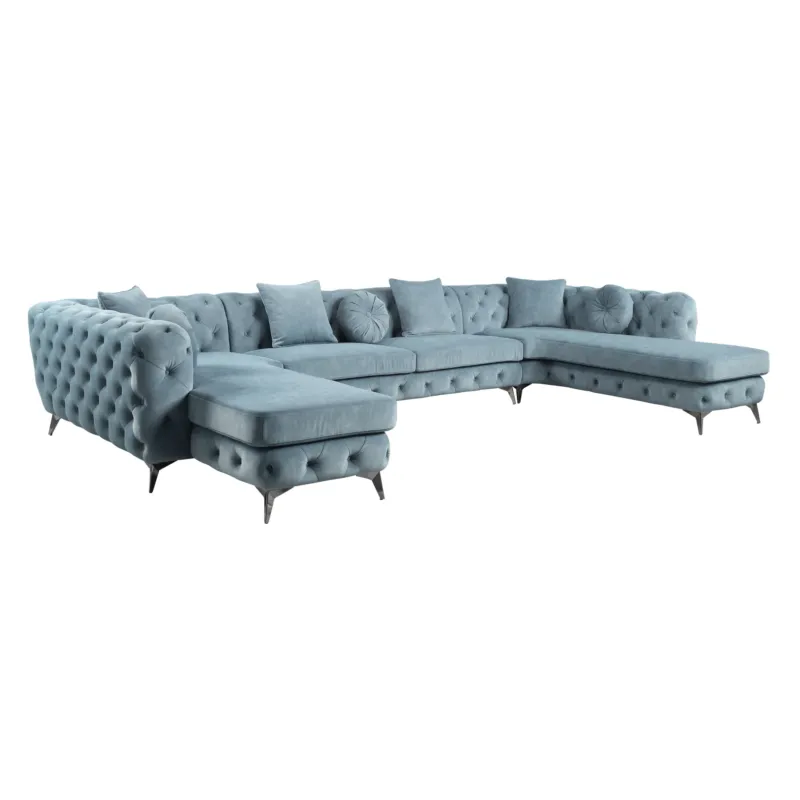 Deep Green Leather Match U Shaped Three Piece Seating Component And Toss Pillows By Homeroots | Outdoor Sofas, Loveseats & Sectionals | Modishstore - 1