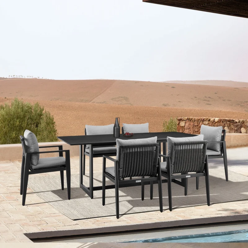 Grand Outdoor Patio 7-Piece Dining Table Set in Aluminum with Grey Cushions By Armen Living | Outdoor Dining Sets | Modishstore