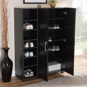 Baxton Studio Marine Modern and Contemporary Wenge Dark Brown Finished 2-Door Wood Entryway Shoe Storage Cabinet with Open Shelves | Modishstore | Cabinets