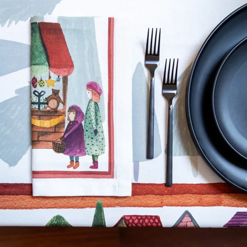 Set of 4 Napkins Satin «Winterland» 100% Made in Italy The Napking