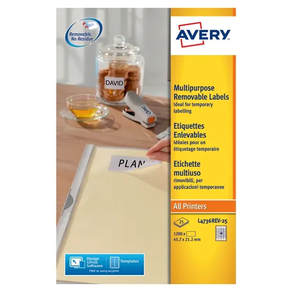 Avery Removable Labels 48 Per Sheet White (Pack of 1200) L4736REV-25