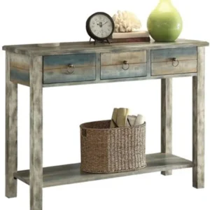 Glancio Beautiful Console Table, Antique Oak & Teal Blue By Benzara | Console Tables | Modishstore