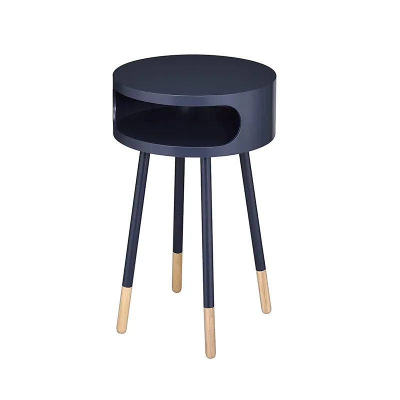 Wooden Round End Table With Open Storage Compartment, Blue By Benzara | Side Tables | Modishstore
