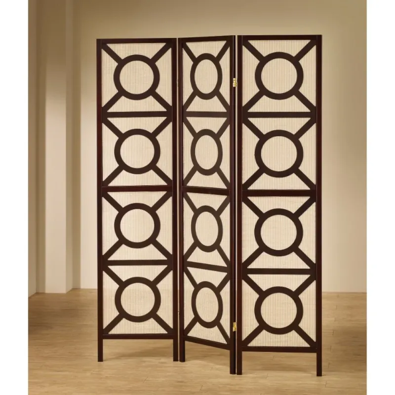 Modern Circle Patterned Wooden Folding Screen, Brown By Benzara | Room Divider | Modishstore