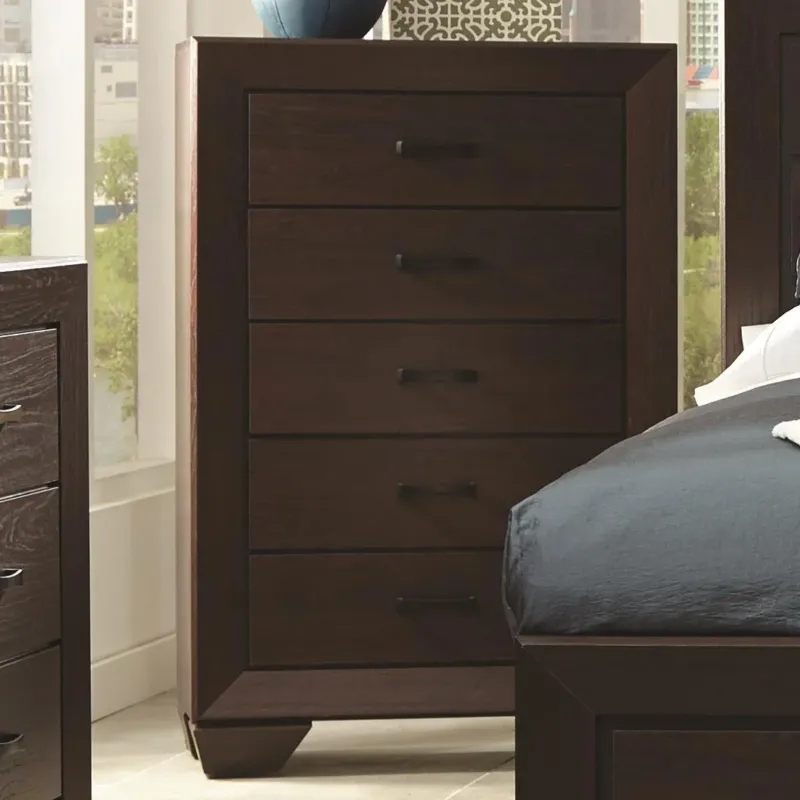 Wooden Transitional Five Drawer Chest, Dark Cocoa Brown By Benzara | Drawers | Modishstore