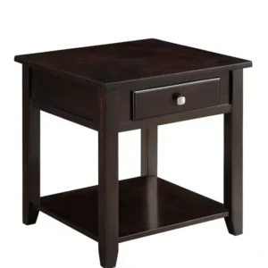 Wooden End Table With Drawer And Bottom Shelf, Walnut Brown By Benzara | End Tables | Modishstore