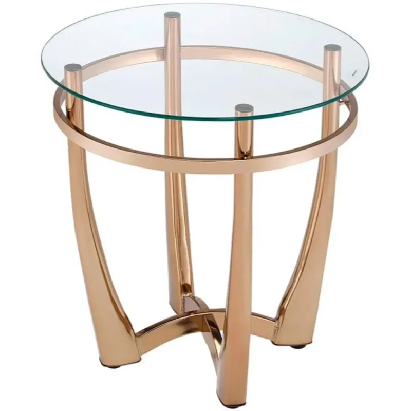 Glass Top Round End Table With Metal Base, Champagne Gold And Clear By Benzara | Side Tables | Modishstore