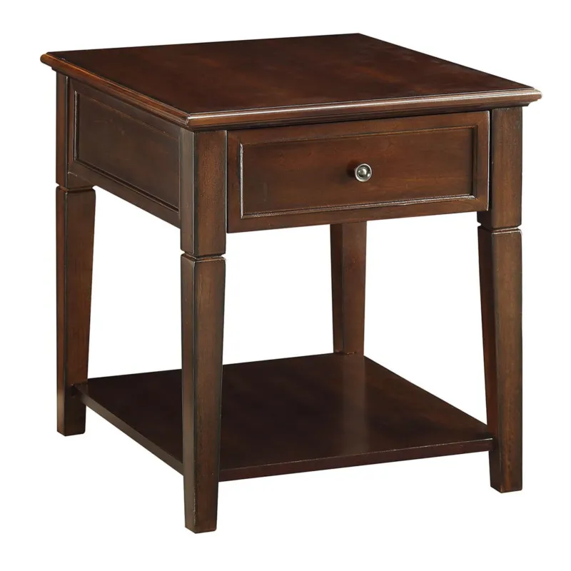 Wooden End Table With One Drawer And One Shelf, Walnut Brown By Benzara | Side Tables | Modishstore