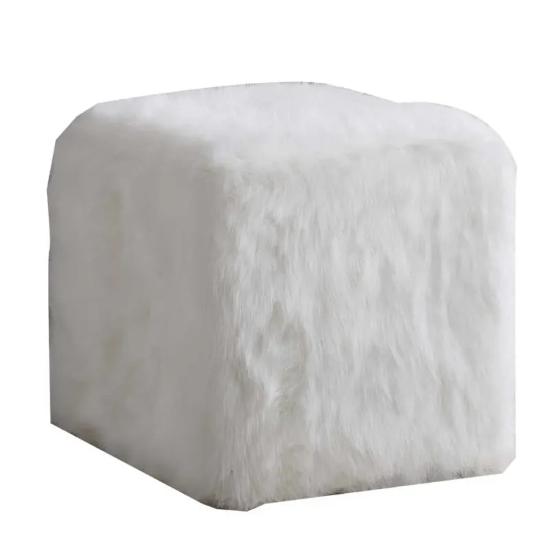Faux Fur Upholstered Wooden Ottoman In Cube Shape, White By Benzara | Ottomans | Modishstore