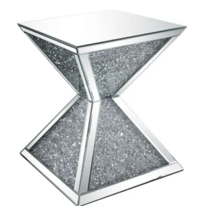 Sparkling End Table With Faux Diamonds Inlay , Silver And Clear By Benzara | Side Tables | Modishstore