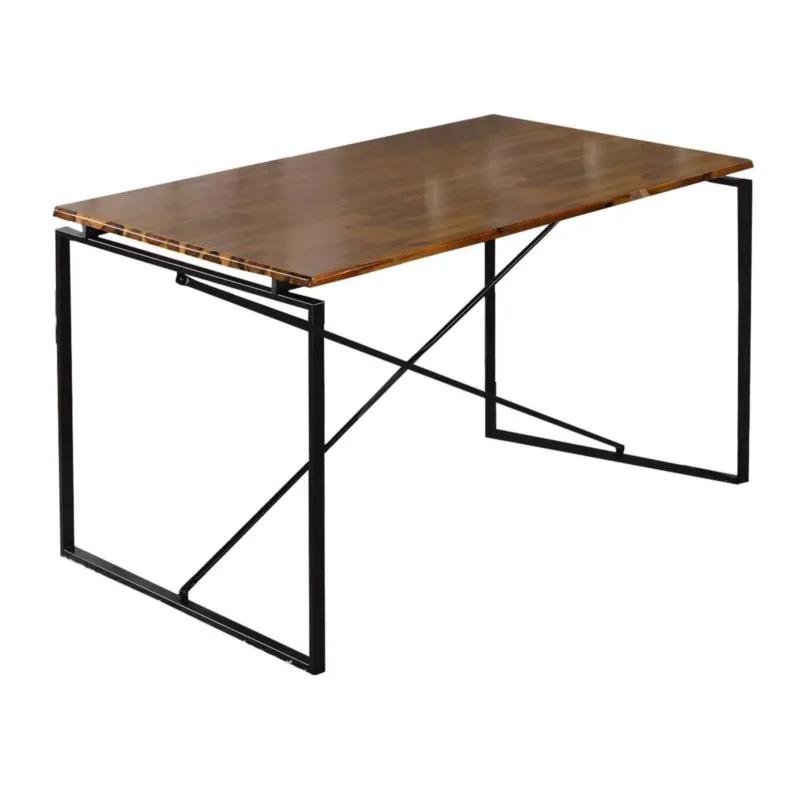 Rectangular Wooden Dining Table With X Shape Metal Base, Black And Brown By Benzara | Dining Tables | Modishstore
