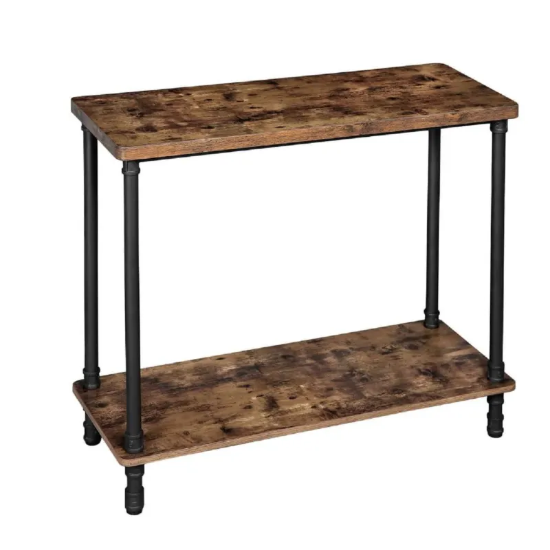 Wood And Metal Frame Console Table With Open Bottom Shelf, Rustic Brown By Benzara | Console Tables | Modishstore