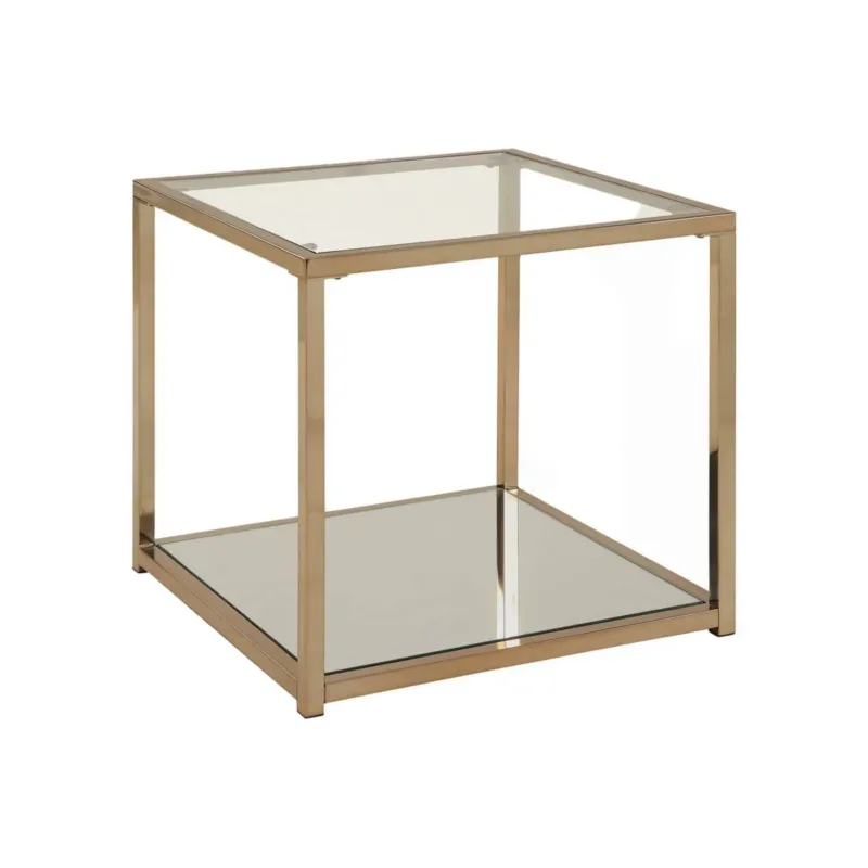 Glass Top End Table With Metal Frame And Open Shelf, Brass By Benzara | End Tables | Modishstore